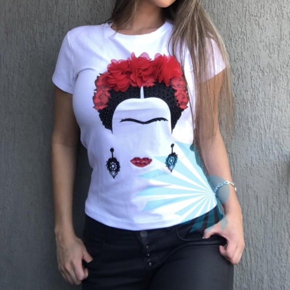 FRIDA Rhinestone XL, Bling Tee, Exclusive. Handmade. WHITE - Picture 1 of 8